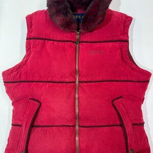 Kyra K Vintage Edith Down Puffer Vest w/ Faux Fur Collar | Red | Y2K
